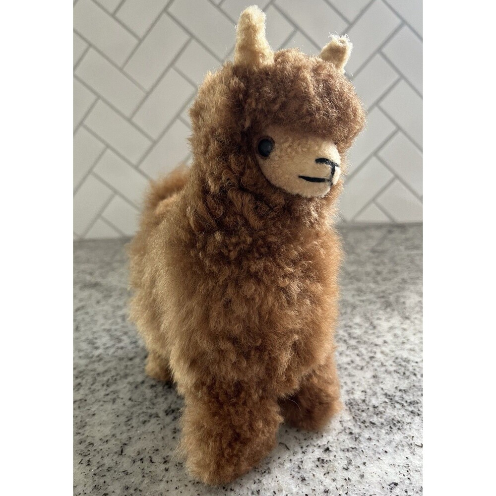 Alpaca Connection Peru 8” Brown Alpaca Llama Plush Real Fur Stuffed Animal Toy